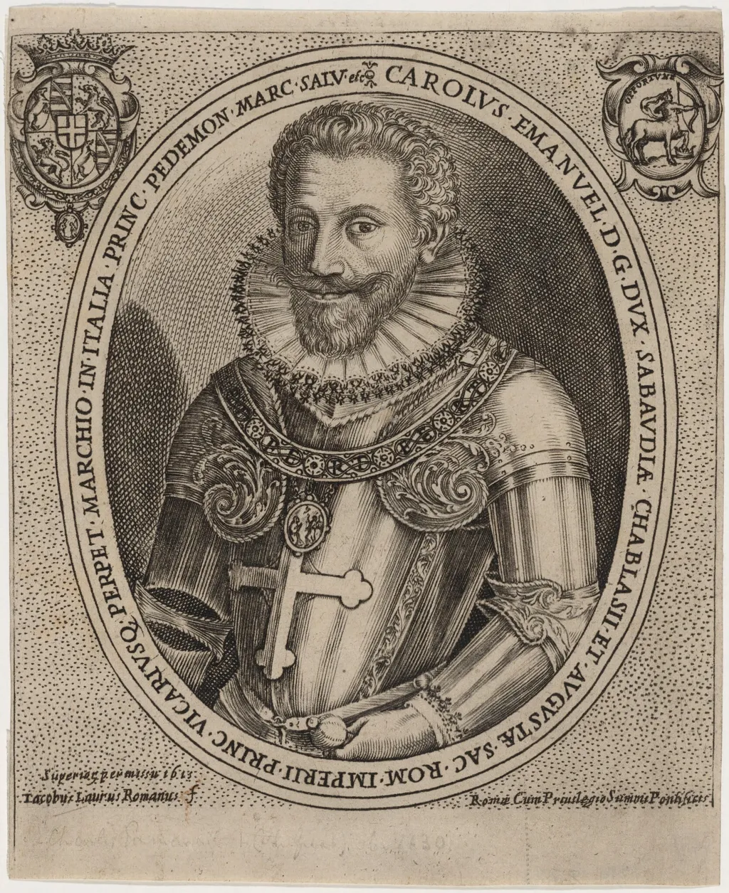 Charles Emmanuel I, Prince of Piedmont, by Jacobus Laurus Romanus, ink, 1613