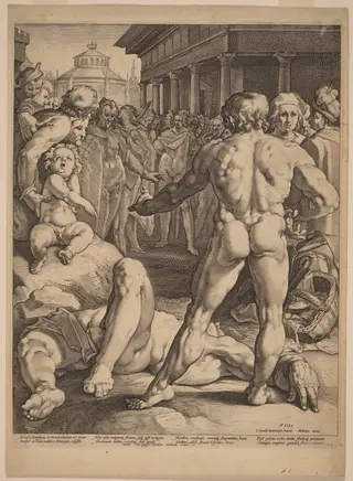 The Fight between Ulysses and Irus, by Jan Muller, ink, 1589