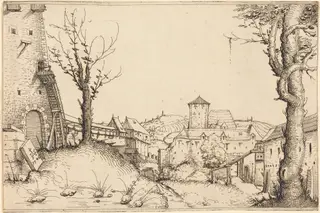 Courtyard of a Castle, by Augustin Hirschvogel, ink, 1546