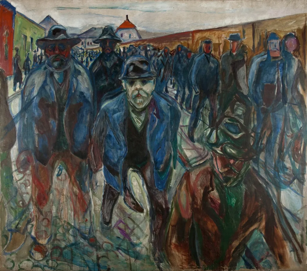 Workers on their Way Home, by Edvard Munch, oil, 1913
