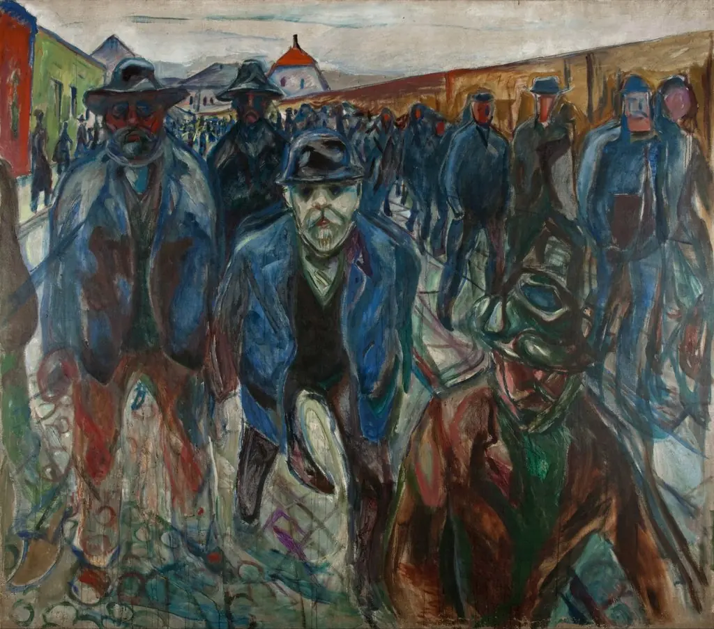 Workers on their Way Home, by Edvard Munch, oil, 1913
