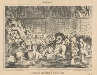 Vue prise aux bains a quatre sous, by Honoré Daumier, ink, 1858