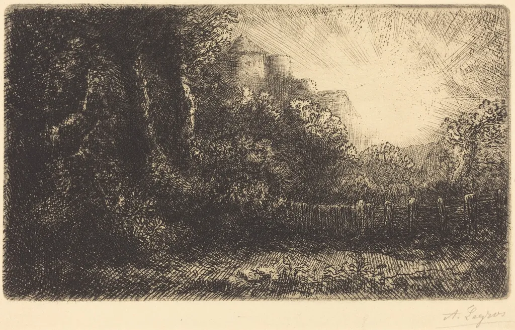 View of a Chateau (Chateau de Poillet), by Alphonse Legros, ink, 1874