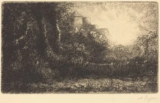 View of a Chateau (Chateau de Poillet), by Alphonse Legros, ink, 1874
