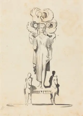 Bronze Figure of Minerva, Found in the Barrowof Achilles, by W. Walton, ink, 1829