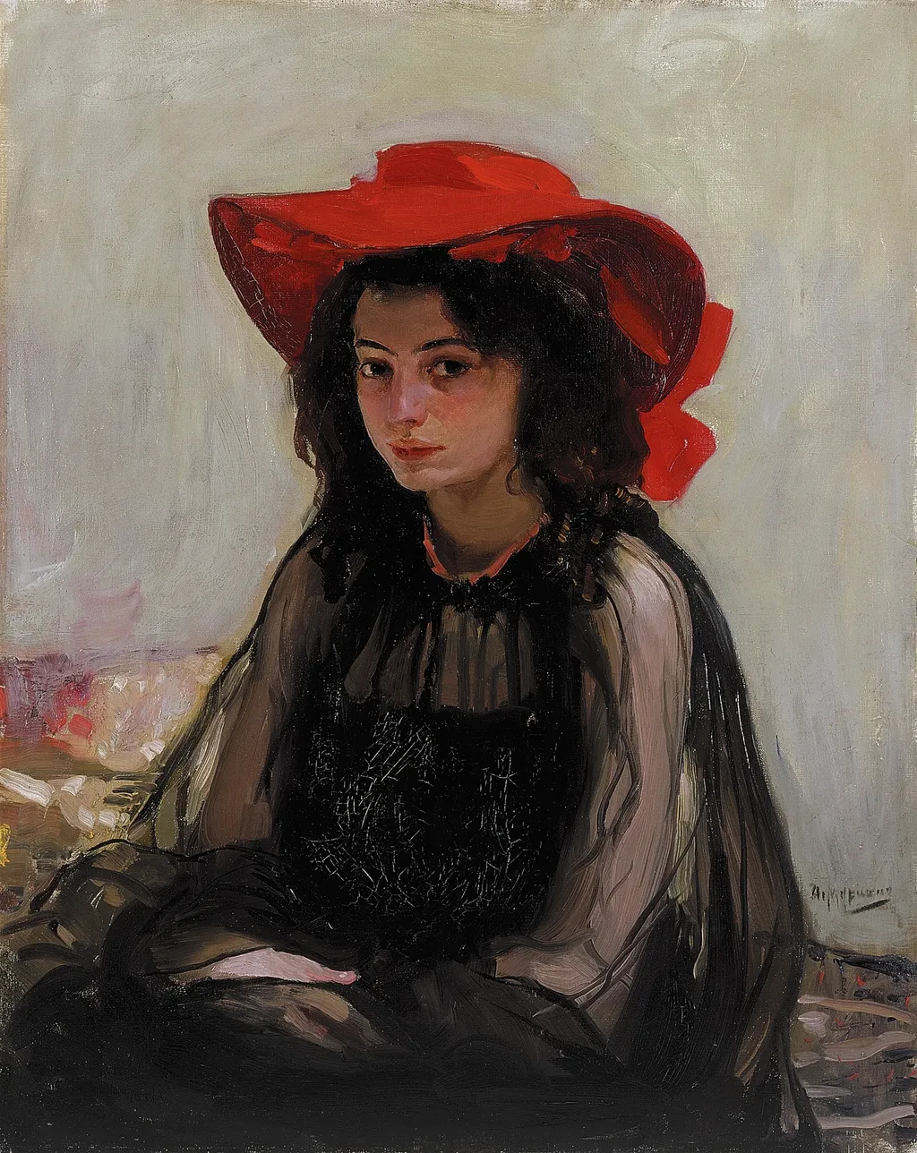 Girl in a Red Hat, by Oleksandr Murashko, oil, 1902