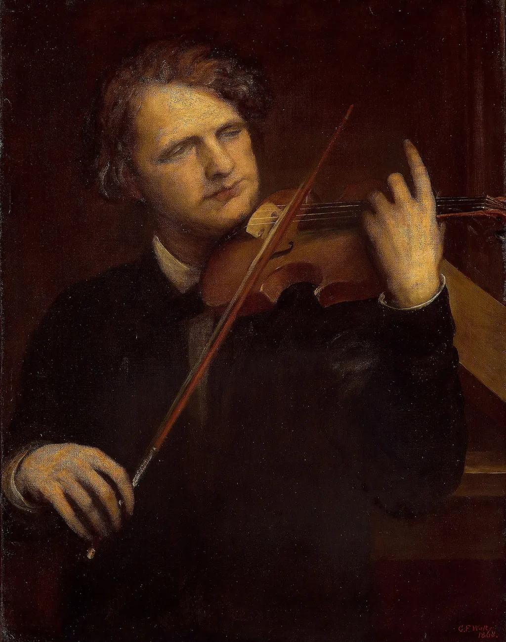 A Lamplight Study: Herr Joachim, by George Frederic Watts, oil, 1868