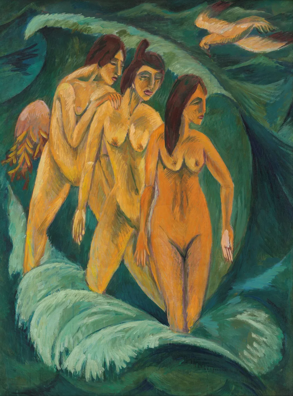 Three bathers, by Ernst Ludwig Kirchner, oil, 1913