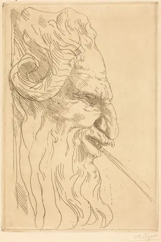 Head of a Satyr (Tete de satyre), by Alphonse Legros, ink, 1874