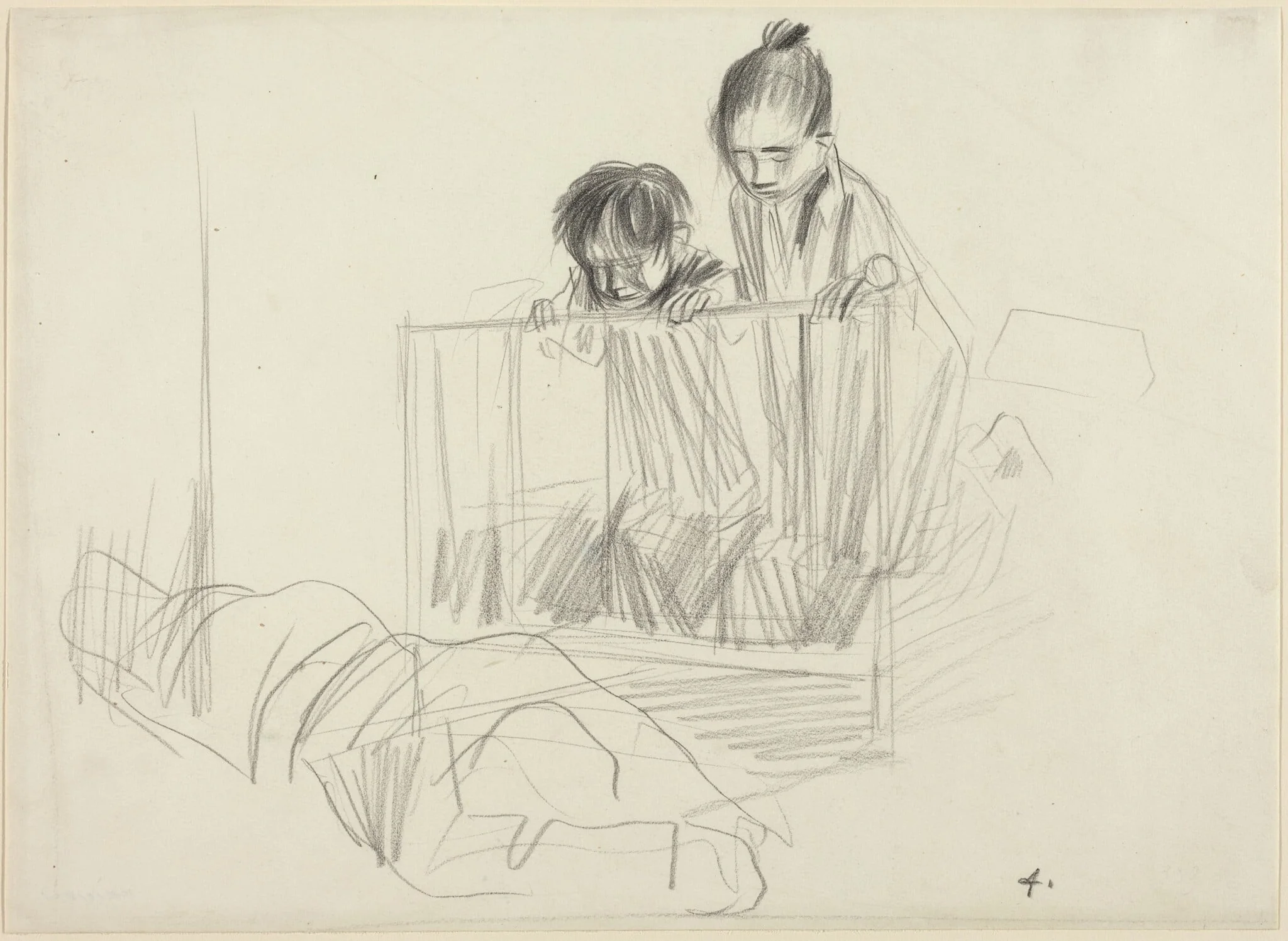 Children Looking over the Edge of a Crib, detail