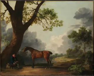 The Third Duke of Dorset's Hunter with a Groom and a Dog, by George Stubbs, oil, 1768