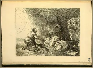The Rest on the Flight with Joseph in Adoration, by Giovanni Domenico Tiepolo, ink, 1752