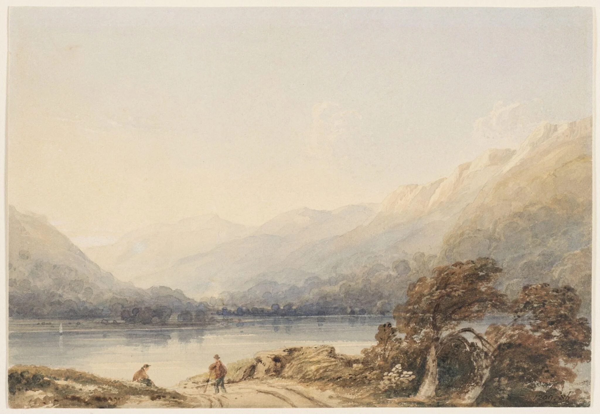 Lake scene with mountains, detail