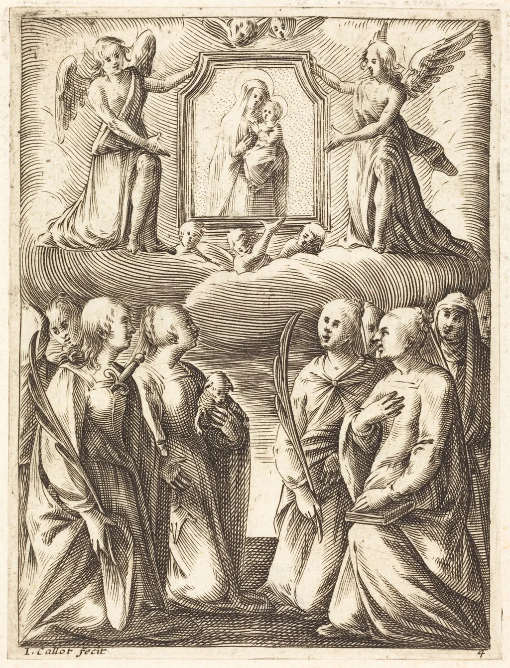 The Adoration of the Virgin and Child, by Jacques Callot, ink, 1610