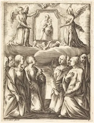 The Adoration of the Virgin and Child, by Jacques Callot, ink, 1610