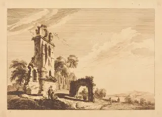 Ruined Abbey, by Paul Sandby, ink, 1758