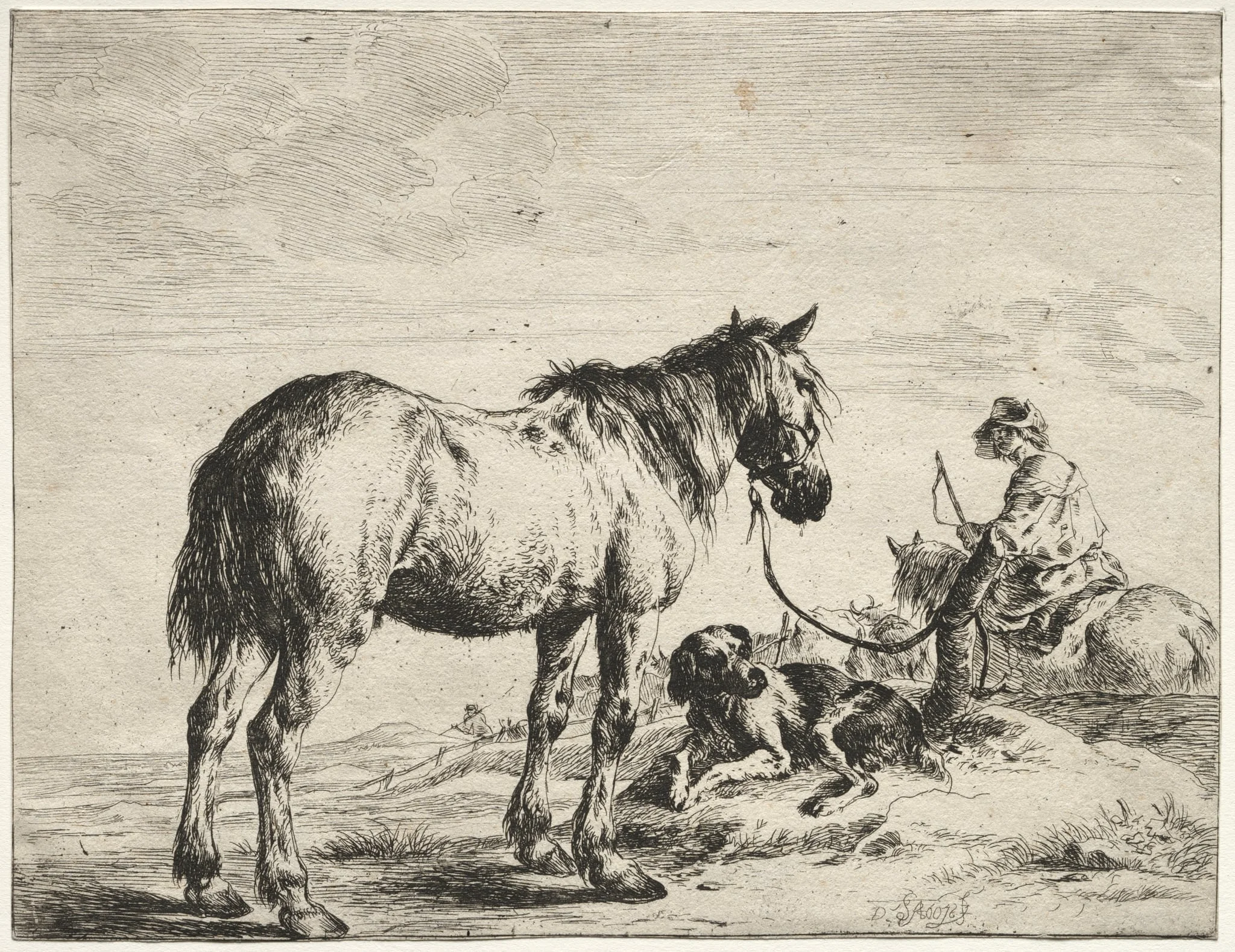 Horse bound to a post, detail