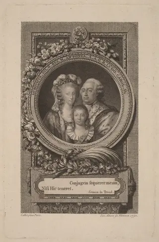 Louis XVI, Marie-Antoinette, and Louis-Charles, by Jacob Adam, ink, 1793