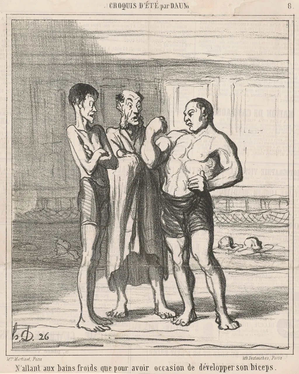 N'allant aux bains froids que ..., by Honoré Daumier, ink, 1865