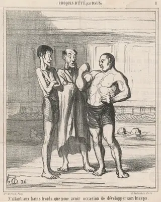 N'allant aux bains froids que ..., by Honoré Daumier, ink, 1865