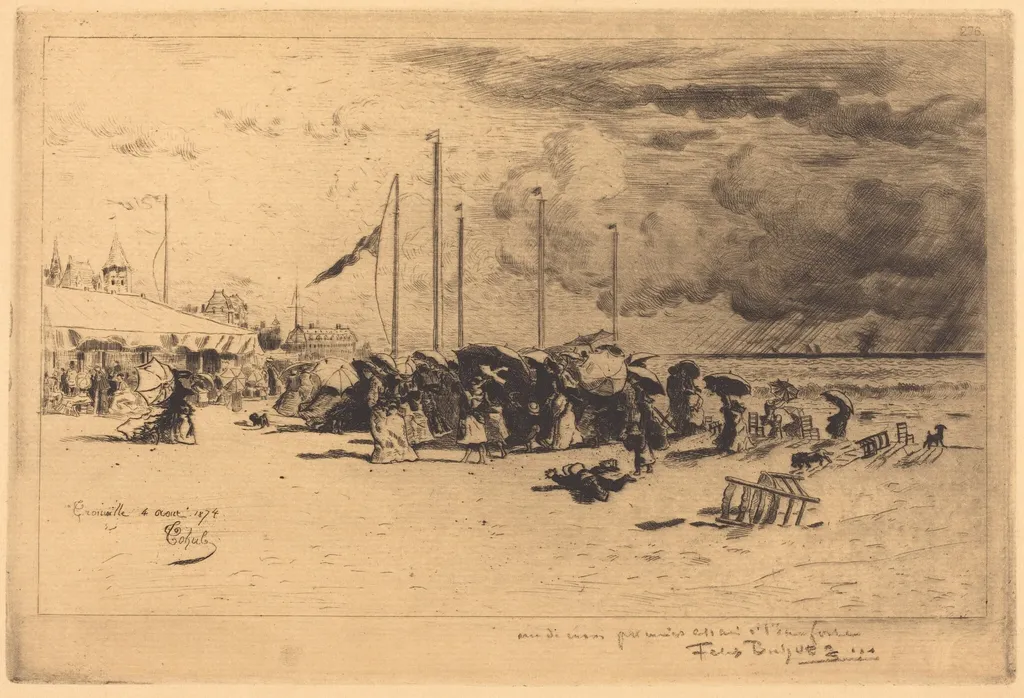 Un Grain à Trouville (Squall at Trouville), by Félix-Hilaire Buhot, ink, 1874