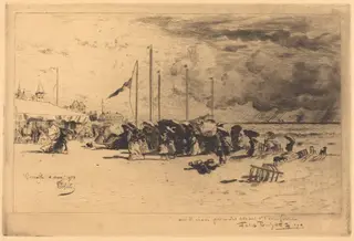 Un Grain à Trouville (Squall at Trouville), by Félix-Hilaire Buhot, ink, 1874