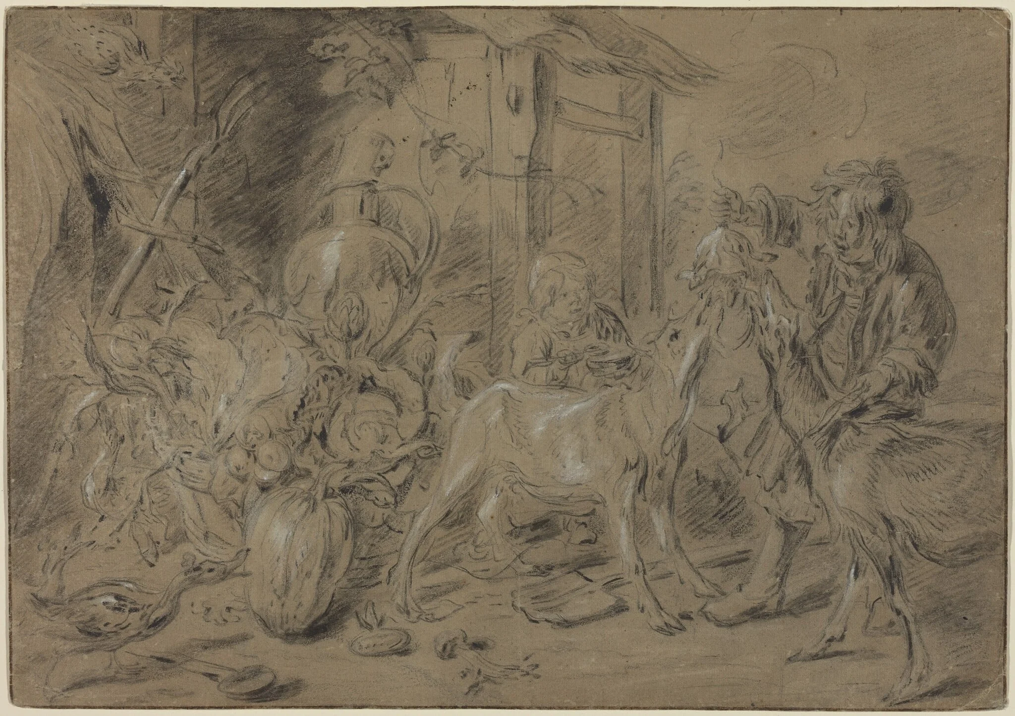 Still Life with Two Children Feeding Goats, detail