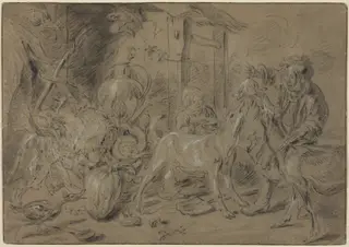 Still Life with Two Children Feeding Goats, by Jan Fyt, chalk, 1636