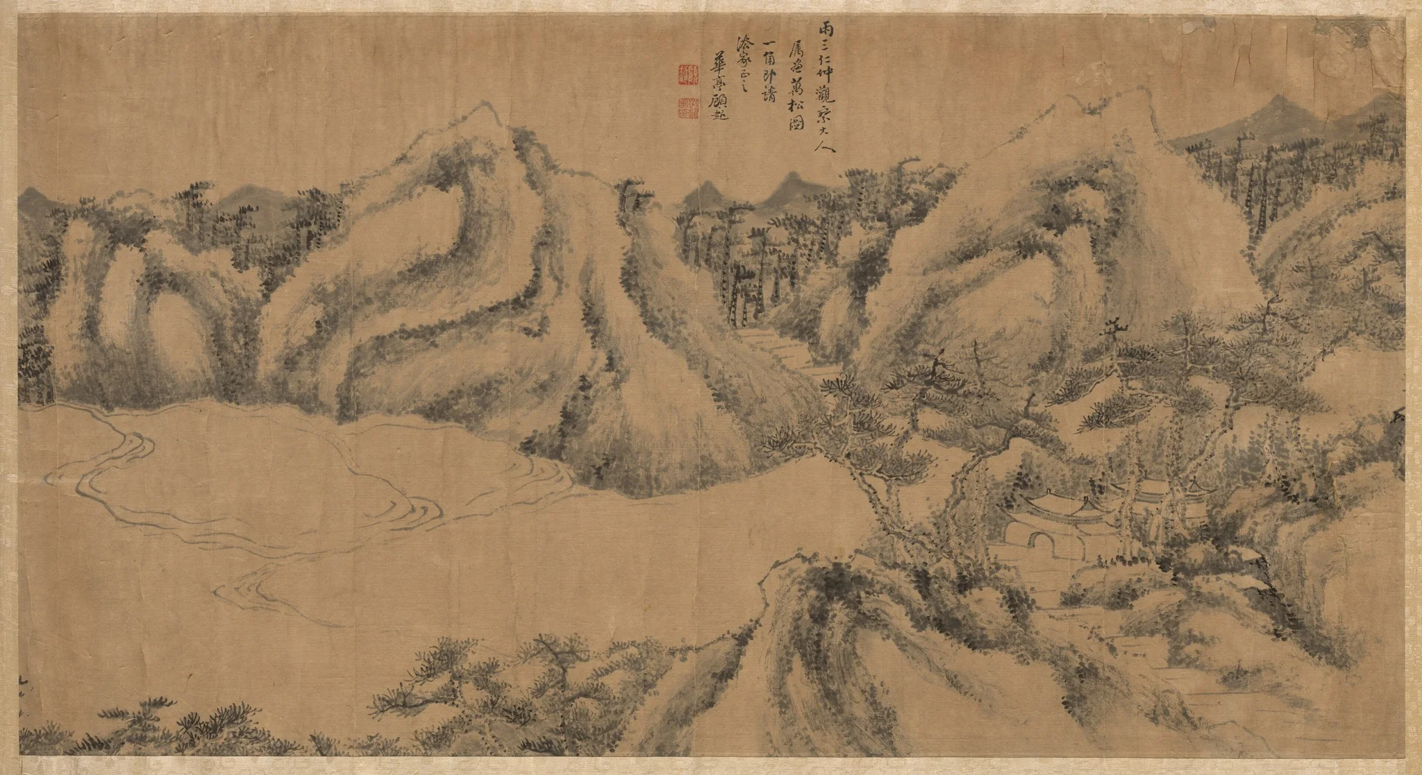 Pine-shaded Monastery on a Cloudy Mountain, detail
