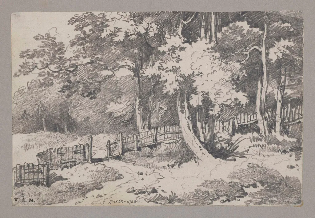 A wooded landscape with a fence and path, by George Chinnery, 11
