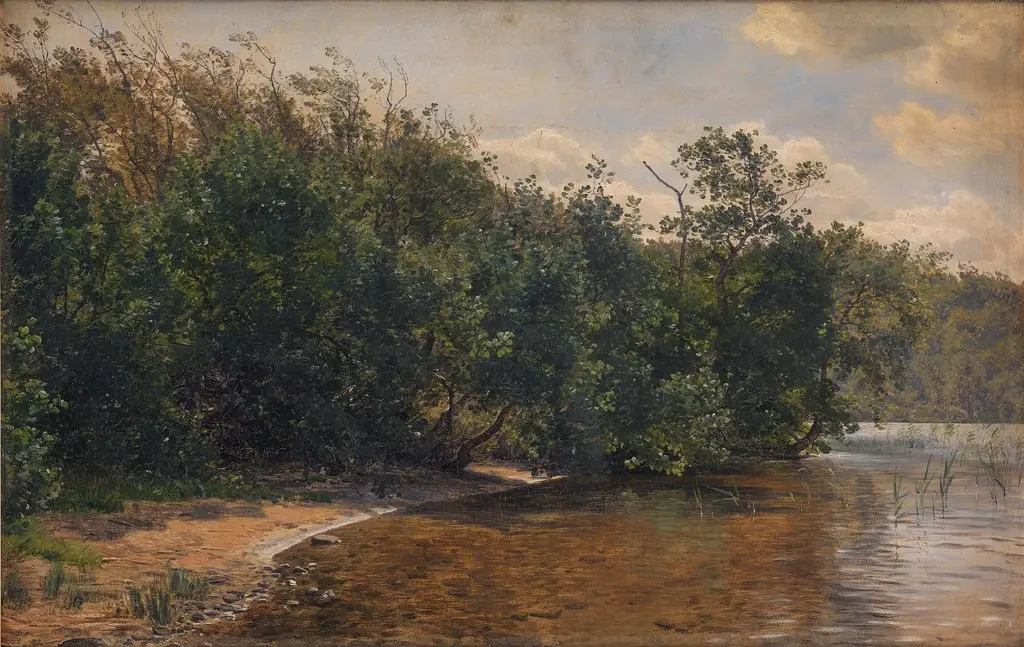 Ellebuske ved Almind Sø, by Janus la Cour, oil, 1873
