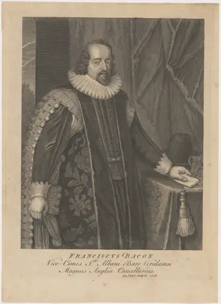Francis Bacon, Viscount Saint Albans, by George Vertue, ink, 1728