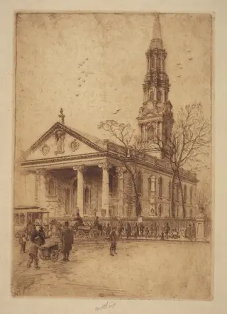 St. Paul's, Broadway, N.Y., by Charles Frederick William Mielatz, ink, 1906