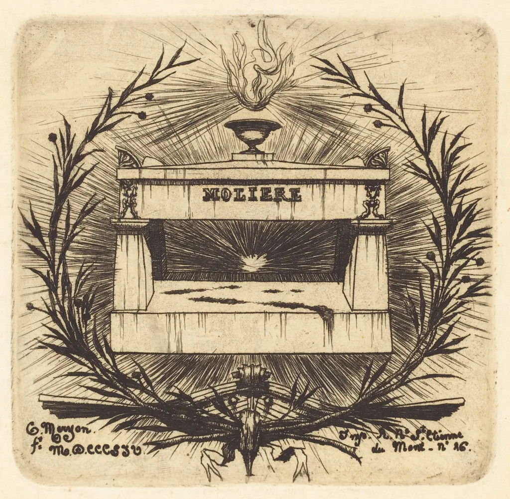 Le tombeau de Molière, au Père-Lachaise, Paris (Moliere's Tomb, in Père-Lachaise Cemetary, Paris), by Charles Meryon, ink, 1854