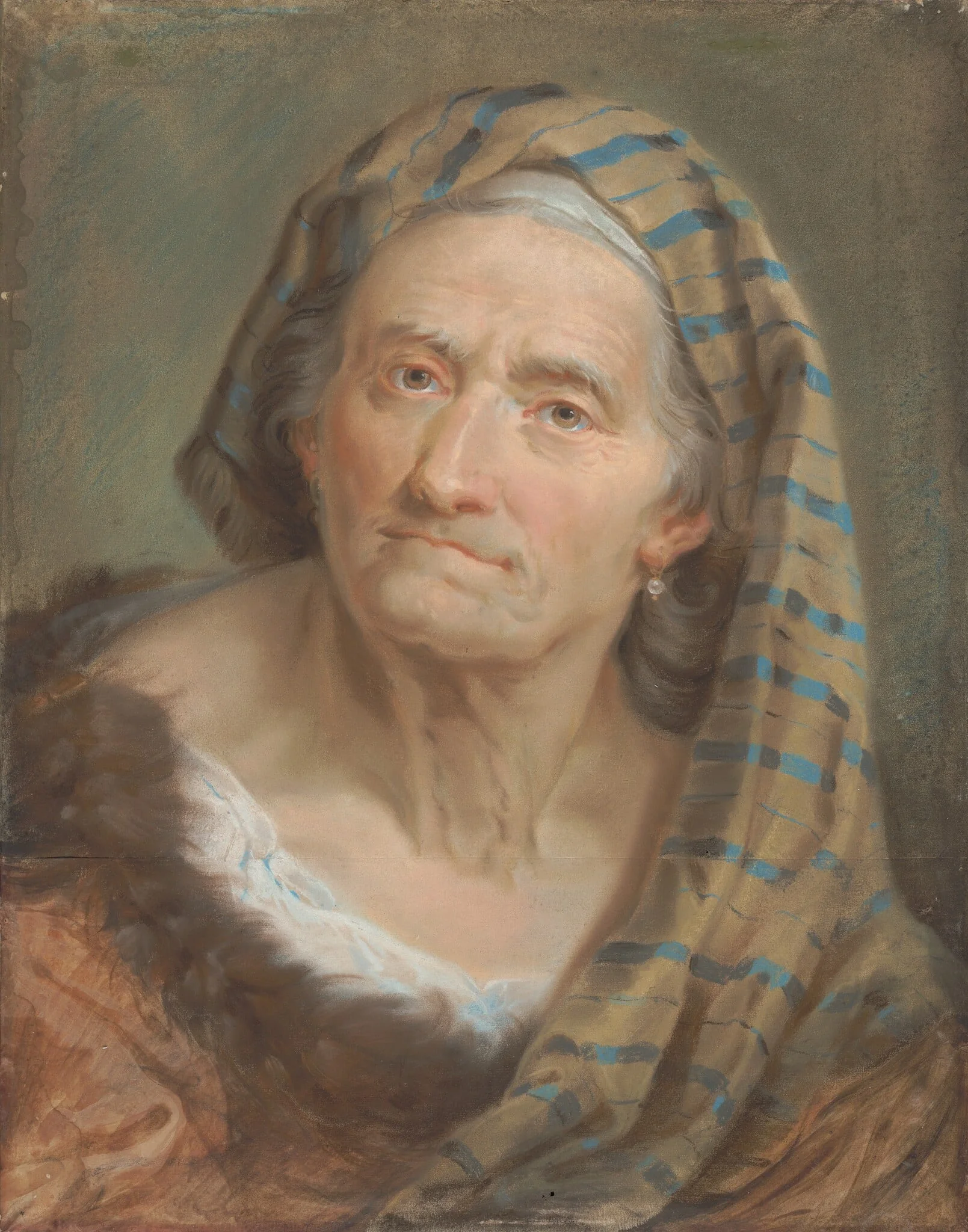 An Elderly Woman in a Striped Shawl, detail