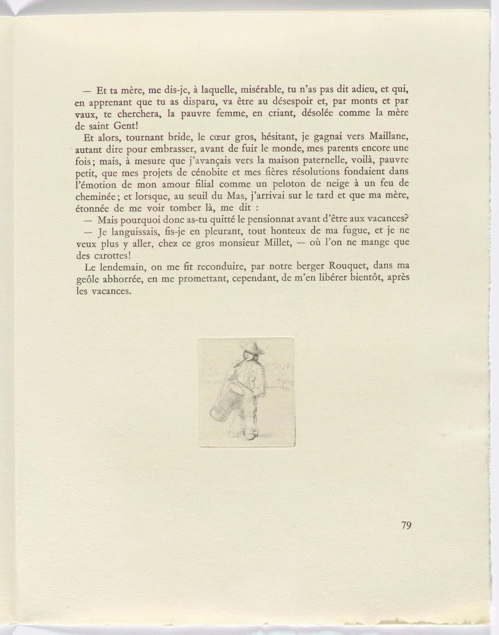 Frédéric Mistral: Mémoires et Recits by Frédéric Mistral: boy playing drum (page 79), detail