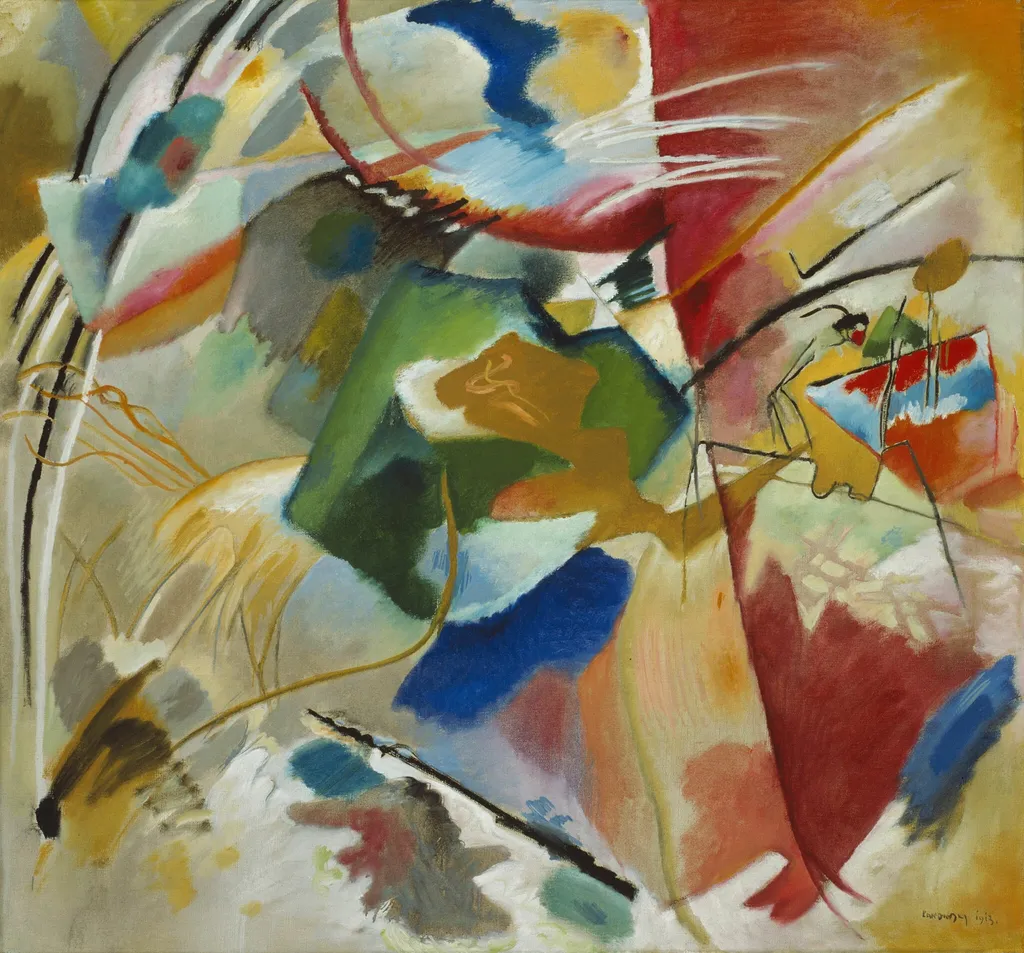 Painting with Green Center, by Wassily Kandinsky, oil, 1913