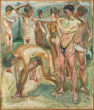 Naked Men in the Baths, by Edvard Munch, oil, 1920