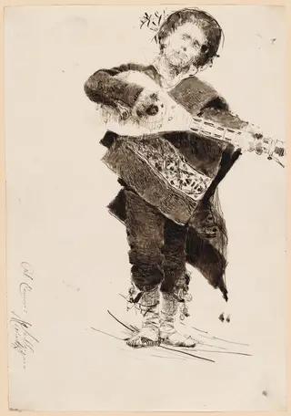 Mandolin Player in Popular Costume of Abruzzi, by Francesco Paolo Michetti, ink, 1878