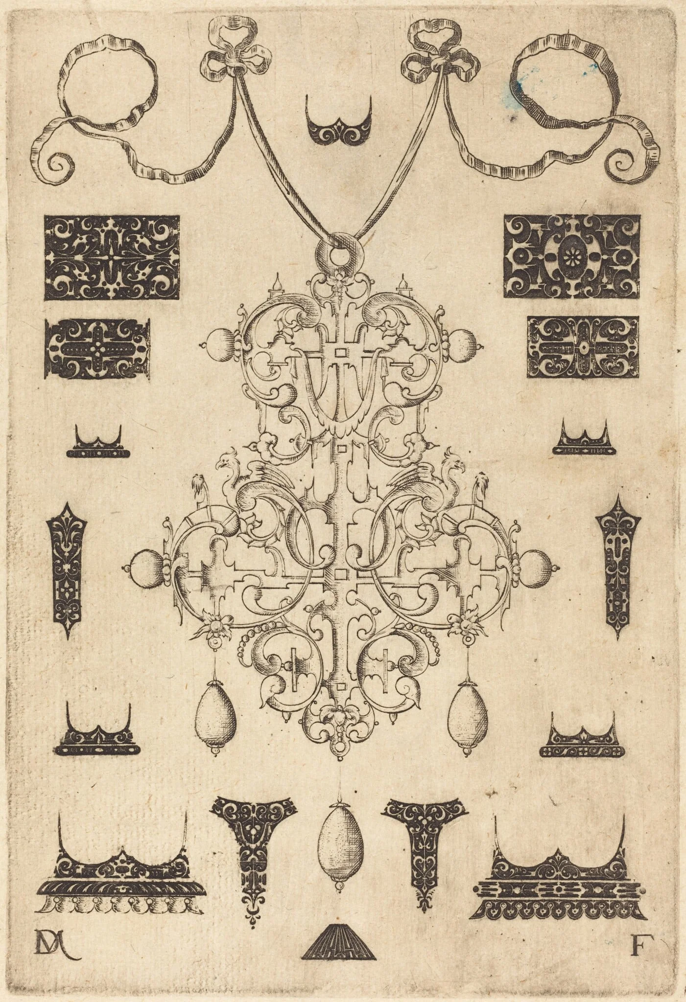 Large Pendant with Three Drops Below, Surrounded by Fifteen Different Studs, detail