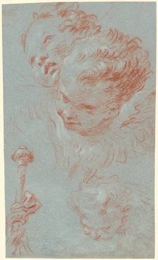 Three Cherubs and a Beribboned Staff, by Giovanni Battista Tiepolo, chalk, 1750