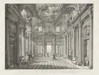 Perspectival View of the Salon of the Palazzo Spinola, Genoa, by Louis-Jean Desprez, ink, 1777
