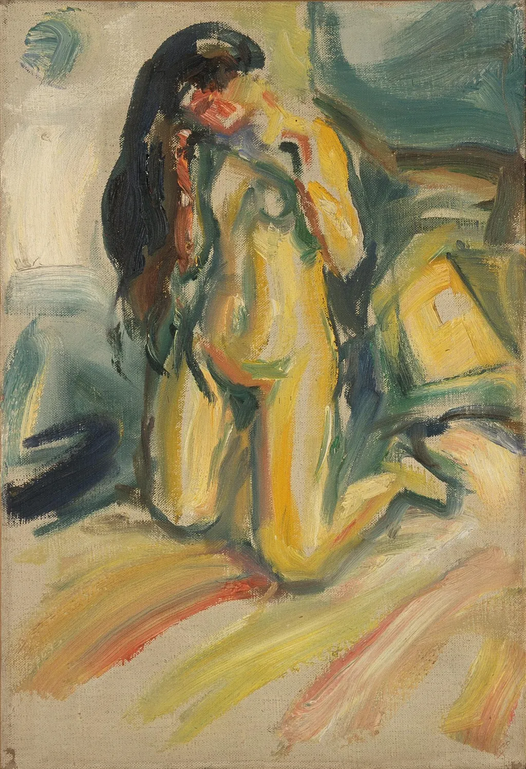 Kneeling Nude, by Edvard Munch, oil, 1922