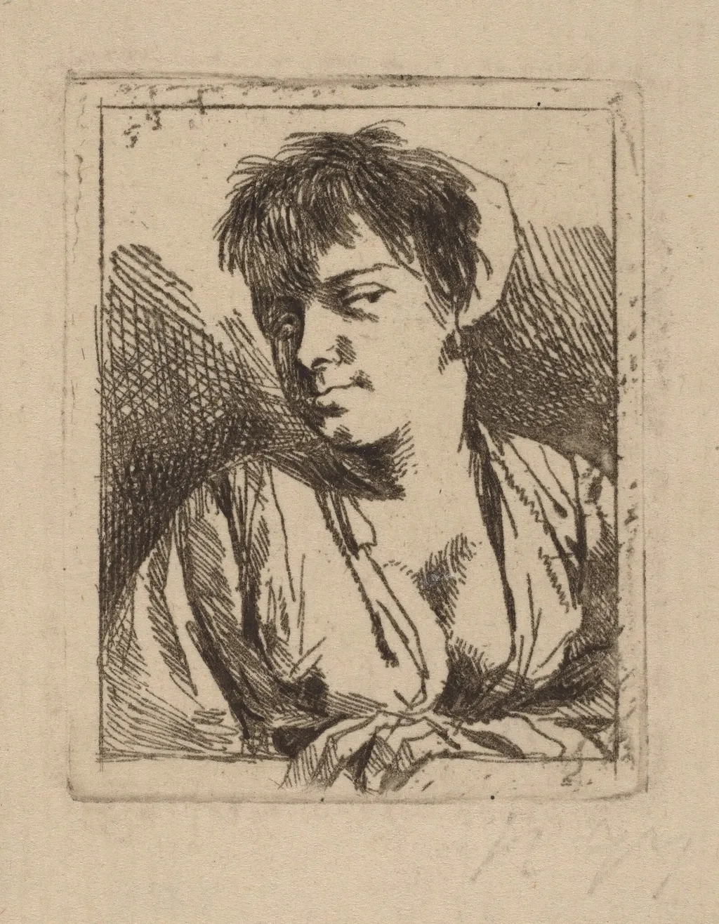 Bust of a Young Woman, by Cornelis Pietersz Bega, ink, 1648