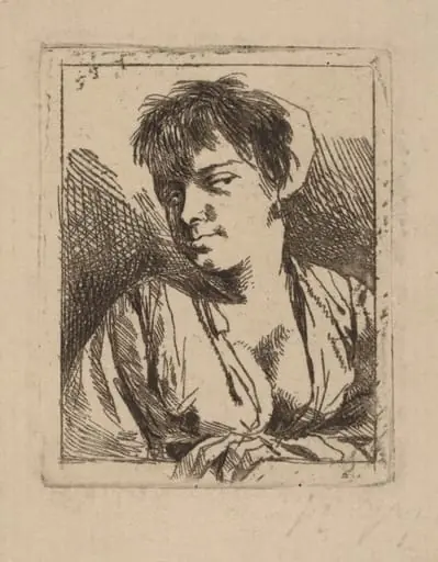 Bust of a Young Woman, by Cornelis Pietersz Bega, ink, 1648