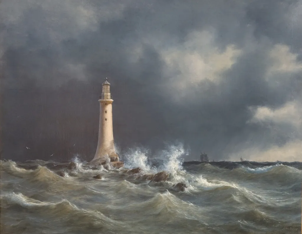 Eddystone Lighthouse, by Anton Melbye, oil, 1846