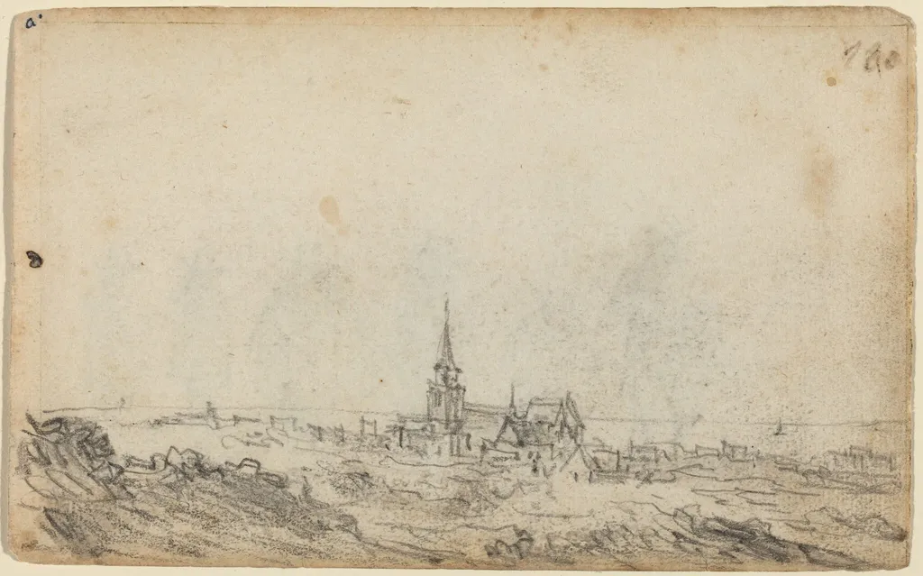 View of Scheveningen [recto], by Jan van Goyen, chalk, 1651