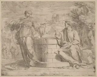 Christ and the Samaritan Woman, by Josse de Pape, ink, 1606