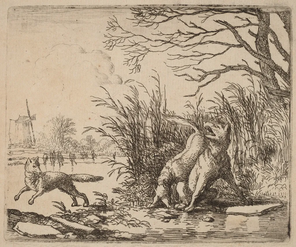The Wolves on the Ice, by Allart van Everdingen, ink, 1650