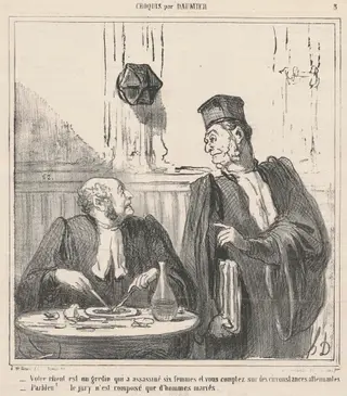 Votre client est un  gredin ..., by Honoré Daumier, ink, 1865